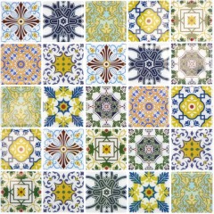 film mosaïque autocollant rétro aspect vintage style campagnard vinyle ornements carrelage cuisine