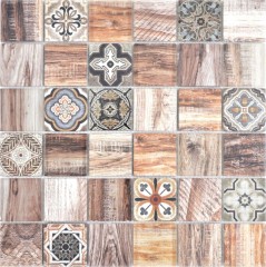 Carreau de mosaïque Patchwork brun beige marrone aspect bois Dos de cuisine MOS160-w200