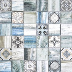 Carreau mosaïque Patchwork mix bleu clair azzurro Carreau mosaïque mural imitation bois Dos de cuisine MOS160-w300