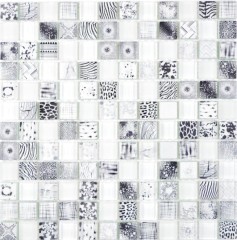 Mosaïque de verre Carreaux de mosaïque Arts and Crafts blanc noir motif mur carrelage cuisine douche salle de bain MOS74-0203
