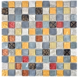 Pierre artificielle Rustique Carreau de mosaïque Mosaïque de verre Quartz Résine anthracite gris noir or rouge Carrelage mur salle de bain cuisine - MOS83-0207