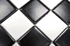 Échantillon manuel de carreaux de mosaïque céramique blanc noir mat damier MOS16-CD202_m