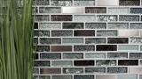 Échantillon manuel Carreau de mosaïque translucide acier inoxydable argent gris noir composite Mosaïque de verre Crystal acier argent gris noir MOS87-IL017_m