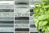 Motif manuel Carreau de mosaïque Translucide argenté gris noir Rectangle Mosaïque de verre Crystal Pierre noire MOS87-88X_m