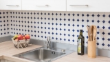 Carreaux de mosaïque Céramique bleue Octagon blanc mat bleu brillant Fond de cuisine MOS13-OctaG464_f | 10 Tapis de mosaïque