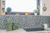 Retro Vintage Carreau de mosaïque blanc translucide Mosaïque de verre Crystal optique noir MOS88-8OP5_f | 10 Tapis de mosaïque