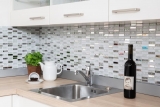 Carreau de mosaïque translucide acier inoxydable blanc baguettes Mosaïque de verre Crystal acier blanc verre MOS87-0102_f | 10 Tapis de mosaïque