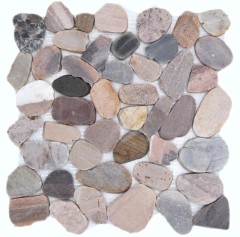 Mosaïque galets de rivière galets de pierre coupés beige gris rouge MOS30-0204_f