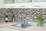 Carreau de mosaïque Translucide Composite Aluminium beige marron argent noir Rectangle Mosaïque de verre Crystal Artificial Stein Alu EP beige marron MOS87-SM48_f
