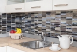 Carreau de mosaïque Translucide Composite Acier inoxydable argent gris noir Rectangle Mosaïque de verre Crystal Artificial Stein Acier EP noir MOS87-58X_f