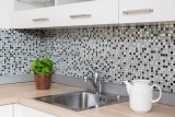 Carreau de mosaïque Translucide acier inoxydable argent noir Mosaïque de verre Crystal acier argent noir MOS92-0207_f